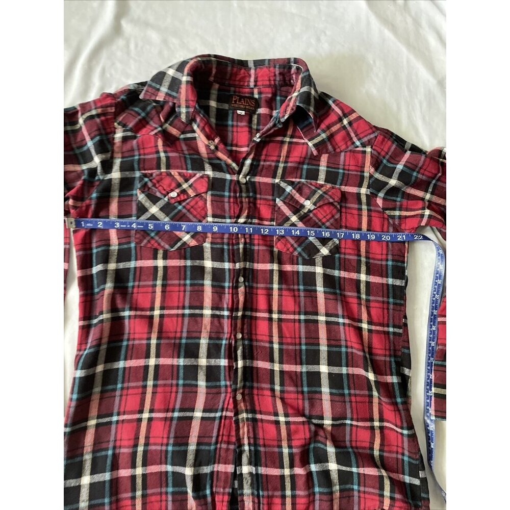 Plaid Western Wear Red & Black Flannel Button-Up Shirt With Pearl Snaps - Size M - Picture 3 of 11